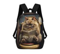 sinyumoney Impression 3D Curious Cat Reading Book Sacs À Dos Scolaires Pour Enfants De 17 Pouces, Sacs À Livres Pour Garçons, Grand Sac À Dos De Voyage, Sacs À Dos De Jour