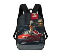 sinyumoney Impression 3D Duck Driving A Red Convertible Car Sacs À Dos Scolaires Pour Enfants, Cartables Pour Garçons, Grand Sac À Dos De Voyage, Sacs À Dos De Jour 17inch