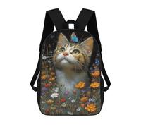 sinyumoney Impression 3D Floral Cat with Butterfly Sacs À Dos Scolaires Pour Enfants De 17 Pouces, Sacs À Livres Pour Garçons, Grand Sac À Dos De Voyage, Sacs À Dos De Jour