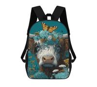 sinyumoney Impression 3D Floral Cow with Butterfly Sacs À Dos Scolaires Pour Enfants De 17 Pouces, Sacs À Livres Pour Garçons, Grand Sac À Dos De Voyage, Sacs À Dos De Jour