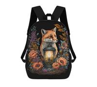 sinyumoney Impression 3D Fox Lantern with Flowers-2 Sacs À Dos Scolaires Pour Enfants De 17 Pouces, Sacs À Livres Pour Garçons, Grand Sac À Dos De Voyage, Sacs À Dos De Jour