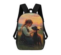 sinyumoney Impression 3D Girl And Lamb at Sunset Sacs À Dos Scolaires Pour Enfants, Cartables Pour Garçons, Grand Sac À Dos De Voyage, Sacs À Dos De Jour 17inch