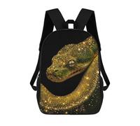 sinyumoney Impression 3D Green Snake with Golden Sparkles Sacs À Dos Scolaires Pour Enfants De 17 Pouces, Sacs À Livres Pour Garçons, Grand Sac À Dos De Voyage, Sacs À Dos De Jour