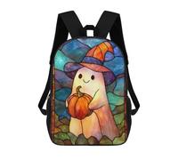 sinyumoney Impression 3D Halloween Ghost with Pumpkin Stained Glass Sacs À Dos Scolaires Pour Enfants, Cartables Pour Garçons, Grand Sac À Dos De Voyage, Sacs À Dos De Jour 17inch