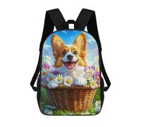 sinyumoney Impression 3D Happy Corgi in Flower Basket Sacs À Dos Scolaires Pour Enfants De 17 Pouces, Sacs À Livres Pour Garçons, Grand Sac À Dos De Voyage, Sacs À Dos De Jour