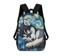 sinyumoney Impression 3D Husky Puppy Starry Night Sacs À Dos Scolaires Pour Enfants, Cartables Pour Garçons, Grand Sac À Dos De Voyage, Sacs À Dos De Jour 17inch