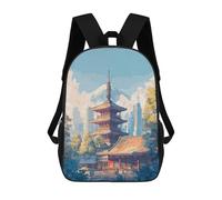 sinyumoney Impression 3D Japanese Temple with Mount Fuji Backdrop Sacs À Dos Scolaires Pour Enfants, Cartables Pour Garçons, Grand Sac À Dos De Voyage, Sacs À Dos De Jour 17inch