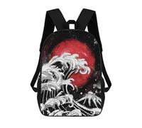 sinyumoney Impression 3D Japanese Wave with Red Sun Sacs À Dos Scolaires Pour Enfants, Cartables Pour Garçons, Grand Sac À Dos De Voyage, Sacs À Dos De Jour 17inch