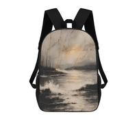 sinyumoney Impression 3D Kintsugi Coastal Landscape in Gold Sacs À Dos Scolaires Pour Enfants, Cartables Pour Garçons, Grand Sac À Dos De Voyage, Sacs À Dos De Jour 17inch