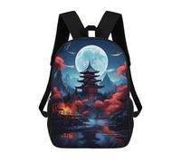 sinyumoney Impression 3D Pagoda with Moon Light Sacs À Dos Scolaires Pour Enfants, Cartables Pour Garçons, Grand Sac À Dos De Voyage, Sacs À Dos De Jour 17inch