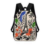 sinyumoney Impression 3D Paris Eiffel Tower Floral Illustration Sacs À Dos Scolaires Pour Enfants De 17 Pouces, Sacs À Livres Pour Garçons, Grand Sac À Dos De Voyage, Sacs À Dos De Jour