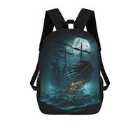 sinyumoney Impression 3D Pirate Ship Under Full Moon -3 Sacs À Dos Scolaires Pour Enfants, Cartables Pour Garçons, Grand Sac À Dos De Voyage, Sacs À Dos De Jour 17inch