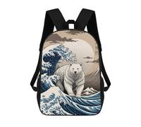 sinyumoney Impression 3D Polar Bear Great Wave Sacs À Dos Scolaires Pour Enfants, Cartables Pour Garçons, Grand Sac À Dos De Voyage, Sacs À Dos De Jour 17inch