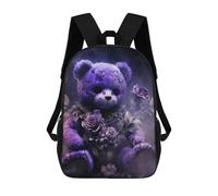 sinyumoney Impression 3D Purple Floral Teddy Bear Sacs À Dos Scolaires Pour Enfants, Cartables Pour Garçons, Grand Sac À Dos De Voyage, Sacs À Dos De Jour 17inch