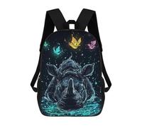 sinyumoney Impression 3D Rhino in Water with Birds Sacs À Dos Scolaires Pour Enfants De 17 Pouces, Sacs À Livres Pour Garçons, Grand Sac À Dos De Voyage, Sacs À Dos De Jour