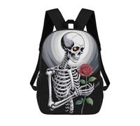 sinyumoney Impression 3D Skeleton with Rose Digital Art Sacs À Dos Scolaires Pour Enfants, Cartables Pour Garçons, Grand Sac À Dos De Voyage, Sacs À Dos De Jour 17inch