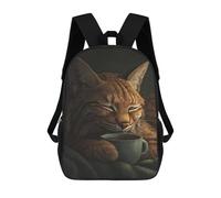 sinyumoney Impression 3D Sleepy Cat with Coffee Mug Sacs À Dos Scolaires Pour Enfants De 17 Pouces, Sacs À Livres Pour Garçons, Grand Sac À Dos De Voyage, Sacs À Dos De Jour