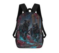 sinyumoney Impression 3D Two Black Panthers in Floral Landscape Sacs À Dos Scolaires Pour Enfants, Cartables Pour Garçons, Grand Sac À Dos De Voyage, Sacs À Dos De Jour 17inch