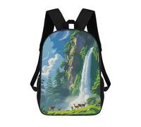 sinyumoney Impression 3D Waterfall Landscape with Deer Sacs À Dos Scolaires Pour Enfants, Cartables Pour Garçons, Grand Sac À Dos De Voyage, Sacs À Dos De Jour 17inch
