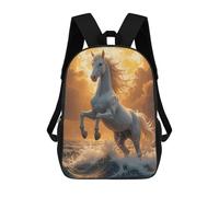 sinyumoney Impression 3D White Horse Rearing in Ocean Waves Sacs À Dos Scolaires Pour Enfants, Cartables Pour Garçons, Grand Sac À Dos De Voyage, Sacs À Dos De Jour 17inch