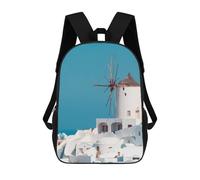 sinyumoney Impression 3D Windmill in Santorini Sacs À Dos Scolaires Pour Enfants, Cartables Pour Garçons, Grand Sac À Dos De Voyage, Sacs À Dos De Jour 17inch