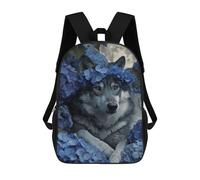 sinyumoney Impression 3D Wolf Moon Blue Flowers Sacs À Dos Scolaires Pour Enfants De 17 Pouces, Sacs À Livres Pour Garçons, Grand Sac À Dos De Voyage, Sacs À Dos De Jour