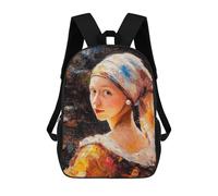 sinyumoney Impressionist Inspired Girl with A Pearl Earring. Sac À Dos Enfant Fille 3D, Sac D'école, Sac À Dos Pour Tout-petits, Sac À Dos Décontracté, Sac À Livres Tendance 17inch