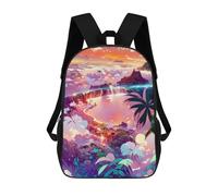 sinyumoney Island Paradise Sunset Sac À Dos En Peluche À Motif Dessin Animé, Sac À Dos 3D Pour Enfants, Idée Cadeau D'anniversaire Pour Garçons Et Filles 17inch
