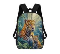 sinyumoney Jaguar with Cub in Forest Sac À Dos Scolaire Pour Filles Et Garçons, Grande Capacité, Léger, Pour Enfants Et Étudiants 17inch