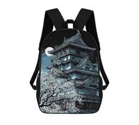 sinyumoney Japanese Castle Under Moonlight with Cherry Blossoms Sacs À Dos Pour Enfants, Cartables Imprimés En 3D, Sacs À Dos Pour Élèves Du Primaire Et Du Collège (garçons Et Filles) 17inch