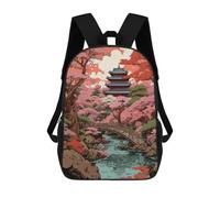 sinyumoney Japanese Garden Pagoda Sac À Dos Scolaire Pour Enfants, Sac D'école Imprimé En 3D, Sac D'école Tendance Pour Garçons, Élèves Du Primaire Et Du Collège 17inch