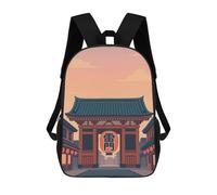 sinyumoney Japanese Gate with Lantern Illustration Sac À Dos Scolaire Imprimé En 3D, Sac À Dos Décontracté Pour Enfants, Sac D'école Imprimé En 3D Pour Garçons, Primaire Et Collège 17inch