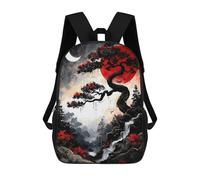 sinyumoney Japanese Landscape with Red Sun And Moon Sac À Dos Scolaire Imprimé En 3D, Sac À Dos Décontracté Pour Enfants, Sac D'école Imprimé En 3D Pour Garçons, Primaire Et Collège 17inch