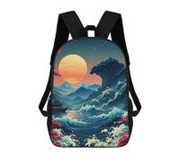 sinyumoney Japanese Landscape with Wave And Moon Sac À Dos Scolaire Imprimé En 3D Pour Enfants, Sac À Dos De Voyage Tendance Et Décontracté Pour Écoliers 17inch