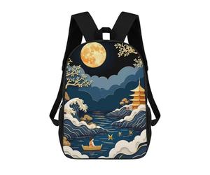 sinyumoney Japanese Moonlit Landscape Sac À Dos, Cartable Imprimé En 3D, Sac À Goûter, Sac À Dos De Voyage, Sac À Dos Entre Amis, Sac À Dos Scolaire Pour Filles Et Garçons 17inch
