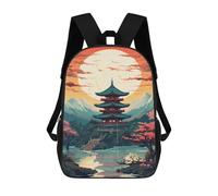 sinyumoney Japanese Pagoda Sunset Landscape-3 Sac À Dos Scolaire, Sac À Dos De Jour, Sac À Dos Professionnel, Sac À Livres Imperméable Pour Filles, Garçons Et Adolescents 17inch