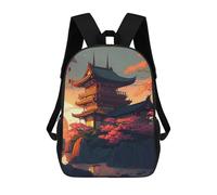 sinyumoney Japanese Pagoda Sunset Sac À Dos Scolaire Enfant Tendance Et Décontracté, Sac À Dos Imprimé En 3D Pour Garçon, Grand Sac À Dos 17inch