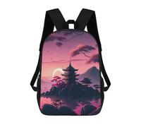 sinyumoney Japanese Pagoda Sunset Scene Sacs À Dos Scolaires Pour Enfants, Sac D'école Imprimé En 3D Pour Garçons, Élèves Du Primaire Et Du Collège 17inch