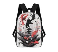 sinyumoney Japanese Red Black Koi Sacs À Dos Décontractés Pour Enfants, Sacs D'école Pour Adolescents, Filles Et Garçons, Sacs À Dos Pour Livres 17inch