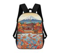 sinyumoney Japanese Temple Koi Pond And Bear Sac À Dos Scolaire Enfant Tendance Et Décontracté, Sac À Dos Imprimé En 3D Pour Garçon, Grand Sac À Dos 17inch