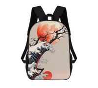 sinyumoney Japanese Wave with Moon And Tree Sac À Dos Scolaire Pour Enfants Imprimé En 3D, Idéal Pour Les Voyages Et Les Lectures, Pour Les Garçons Et Les Élèves Du Primaire 17inch
