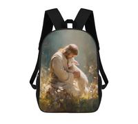 sinyumoney Jesus with Lamb in Field Sacs À Dos 17 Pouces Pour Enfants, Sacs D'école Imprimés En 3D Pour Élèves Du Primaire Et Du Collège, Garçons Et Filles