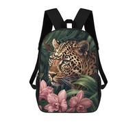 sinyumoney Jungle Leopard with Pink Flowers Sacs À Dos Tendance Imprimés En 3D 17inch Sac D'école Décontracté Pour Enfants, Garçons, Élèves Du Primaire Et Du Collège