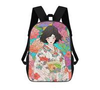 sinyumoney Kimono Girl with Flowers Sac À Dos Scolaire Enfant Tendance Et Décontracté, Sac À Dos Imprimé En 3D Pour Garçon, Grand Sac À Dos 17inch