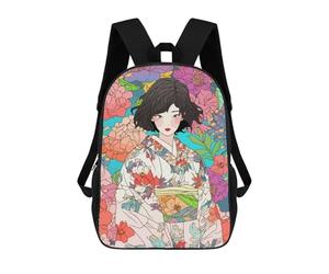 sinyumoney Kimono Girl with Flowers Sac À Dos Scolaire Enfant Tendance Et Décontracté, Sac À Dos Imprimé En 3D Pour Garçon, Grand Sac À Dos 17inch