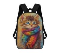 sinyumoney Kitten in Rainbow Scarf Sacs À Dos Pour Enfants, Cartables 3D Personnalisés Pour Garçons Et Filles, Grands Sacs À Dos Scolaires Décontractés 17inch