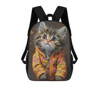 sinyumoney Kitten in Starry Jacket Sacs À Dos 17 Pouces Pour Enfants, Sacs D'école Imprimés En 3D Pour Élèves Du Primaire Et Du Collège, Garçons Et Filles