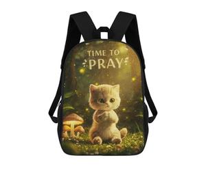 sinyumoney Kitten Praying in Forest Sacs À Dos Pour Enfants, Sac D'école Imprimé En 3D, Cartable Pour Enfants, Sac De Voyage, Sac À Dos Garçon Fille, Sac D'école Pour Enfants 17inch