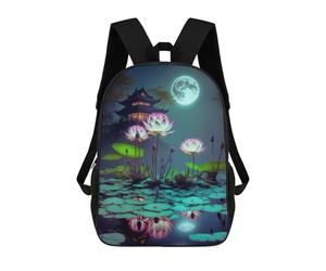 sinyumoney Lanterns, Lotus Flowers, And Moonlit Night Sac À Dos Scolaire Imprimé En 3D Pour Garçons Et Filles, Sac À Dos Pour Enfants, Sac De Voyage 17inch
