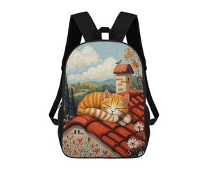 sinyumoney Lazy Rooftop Cat - Naïf Cozy Countryside Art Sacs À Dos Scolaires Pour Enfants, Sac D'école Imprimé En 3D Pour Garçons, Élèves Du Primaire Et Du Collège 17inch